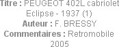 Titre : PEUGEOT 402L cabriolet Eclipse - 1937 (1)
Auteur : F. BRESSY
Commentaires : Retromobile 2...