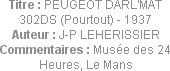 Titre : PEUGEOT DARL'MAT 302DS (Pourtout) - 1937
Auteur : J-P LEHERISSIER
Commentaires : Musée de...
