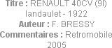 Titre : RENAULT 40CV (9l) landaulet - 1922
Auteur : F. BRESSY
Commentaires : Retromobile 2005