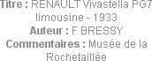 Titre : RENAULT Vivastella PG7 limousine - 1933
Auteur : F BRESSY
Commentaires : Musée de la Roch...