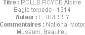 Titre : ROLLS ROYCE Alpine Eagle torpedo - 1914
Auteur : F. BRESSY
Commentaires : National Motor ...