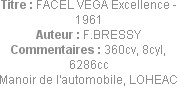 Titre : FACEL VEGA Excellence - 1961
Auteur : F.BRESSY
Commentaires : 360cv, 8cyl, 6286cc
Manoir...