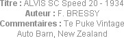 Titre : ALVIS SC Speed 20 - 1934
Auteur : F. BRESSY
Commentaires : Te Puke Vintage Auto Barn, New...